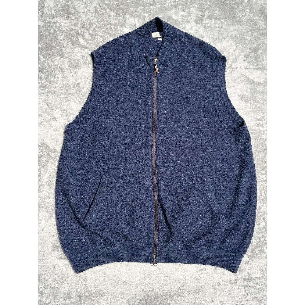 Kinross Cashmere Mens XXL Navy Blue Full Zip Mock Neck Sweater Vest Luxury Layer